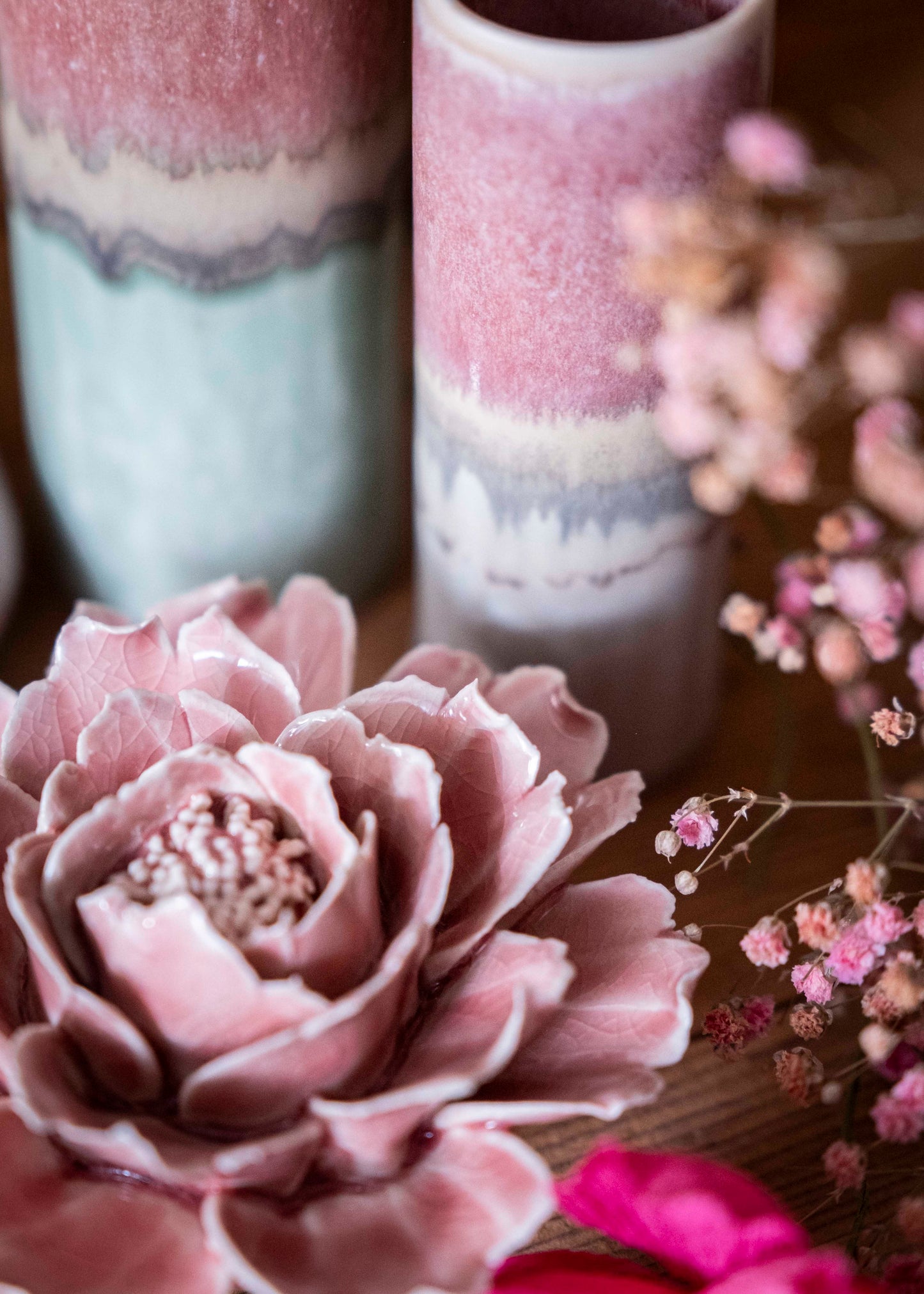 Vase bicolore - Vieux rose, vert de gris