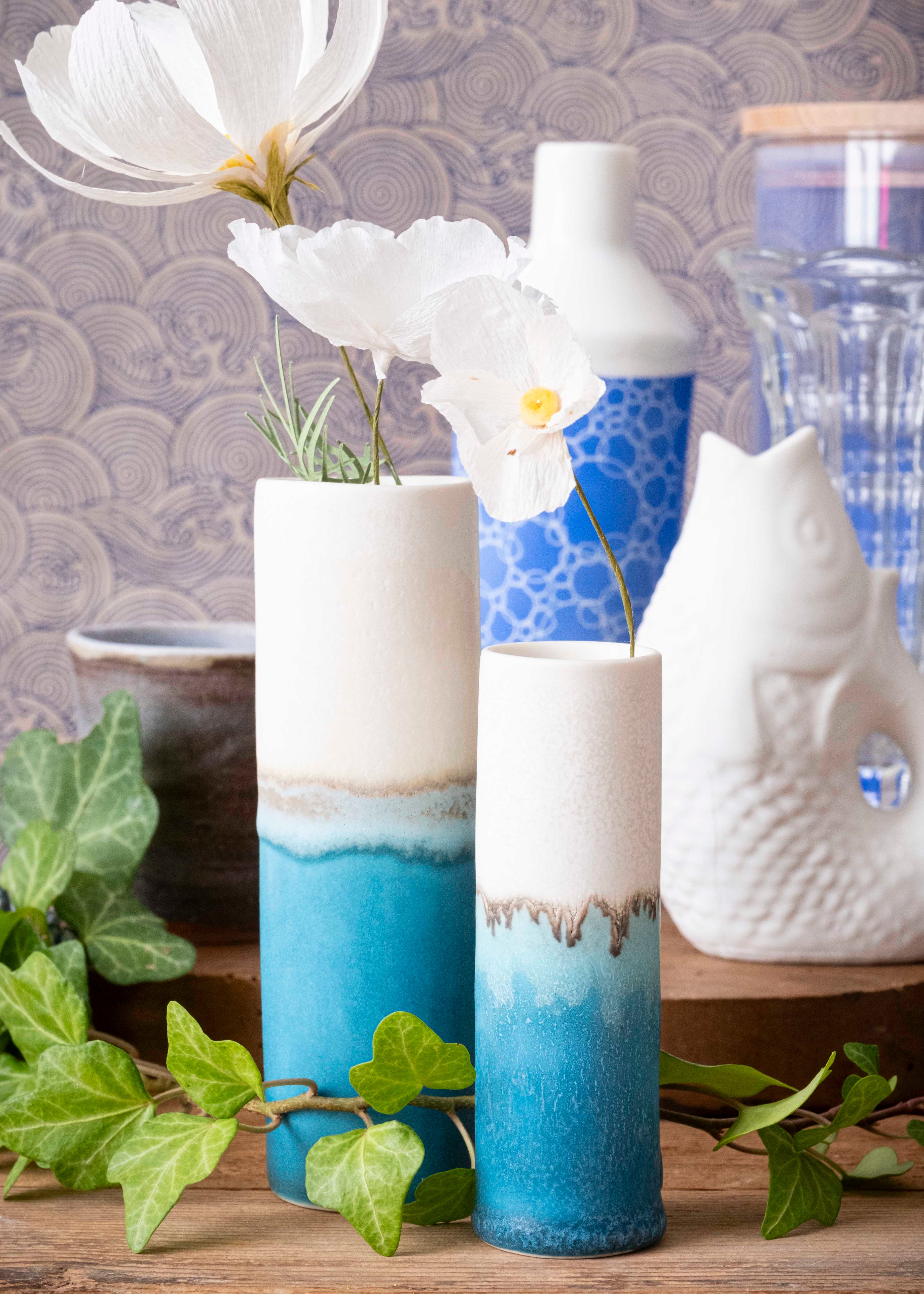 Vase bicolore - Bleu lagon, blanc écume