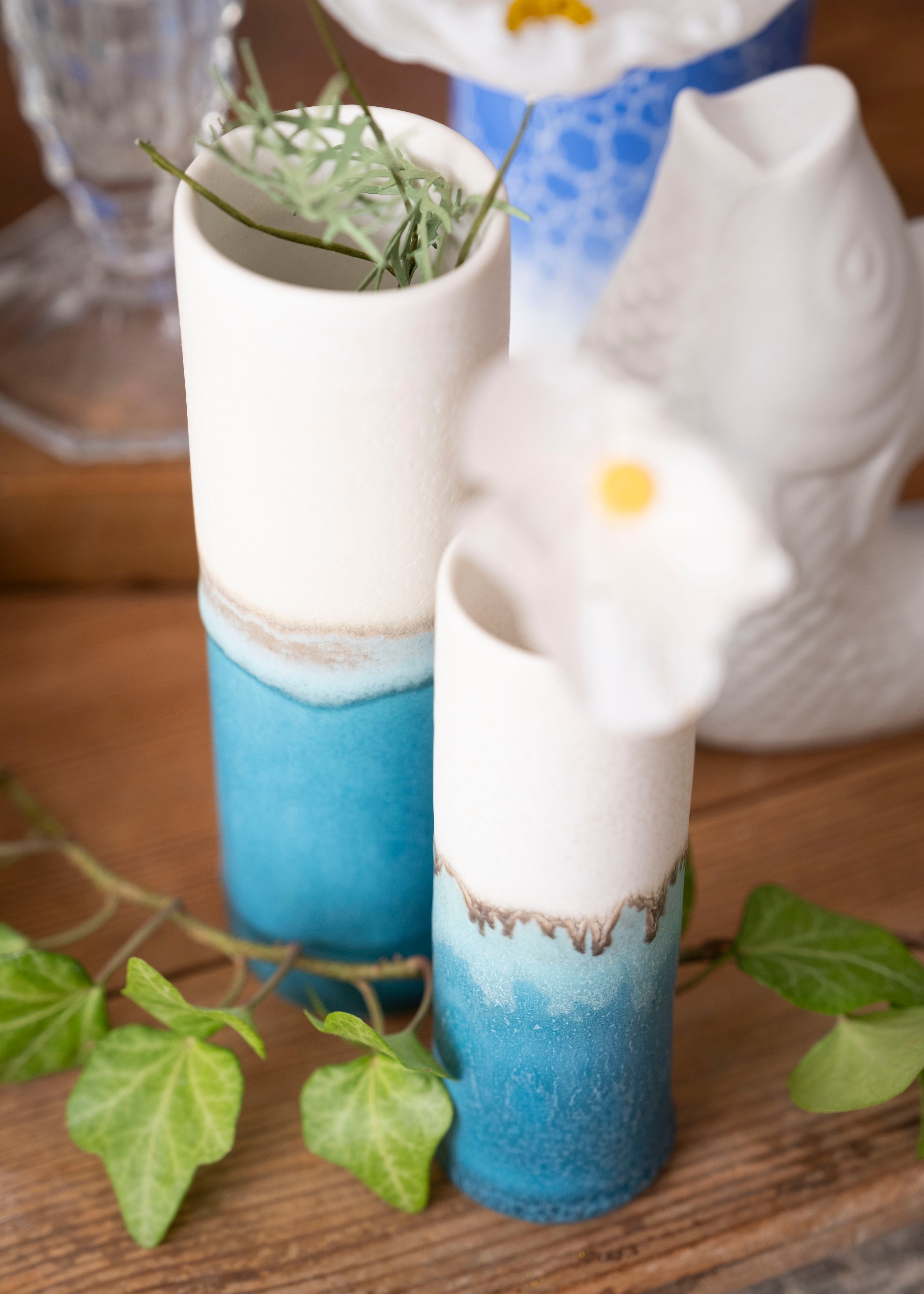 Vase bicolore - Bleu lagon, blanc écume