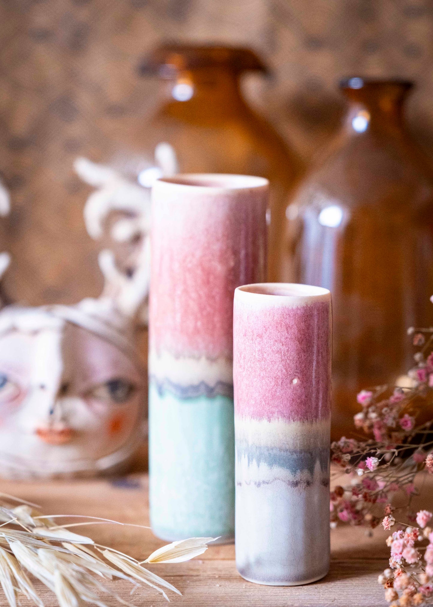 Vase bicolore - Vieux rose, vert de gris