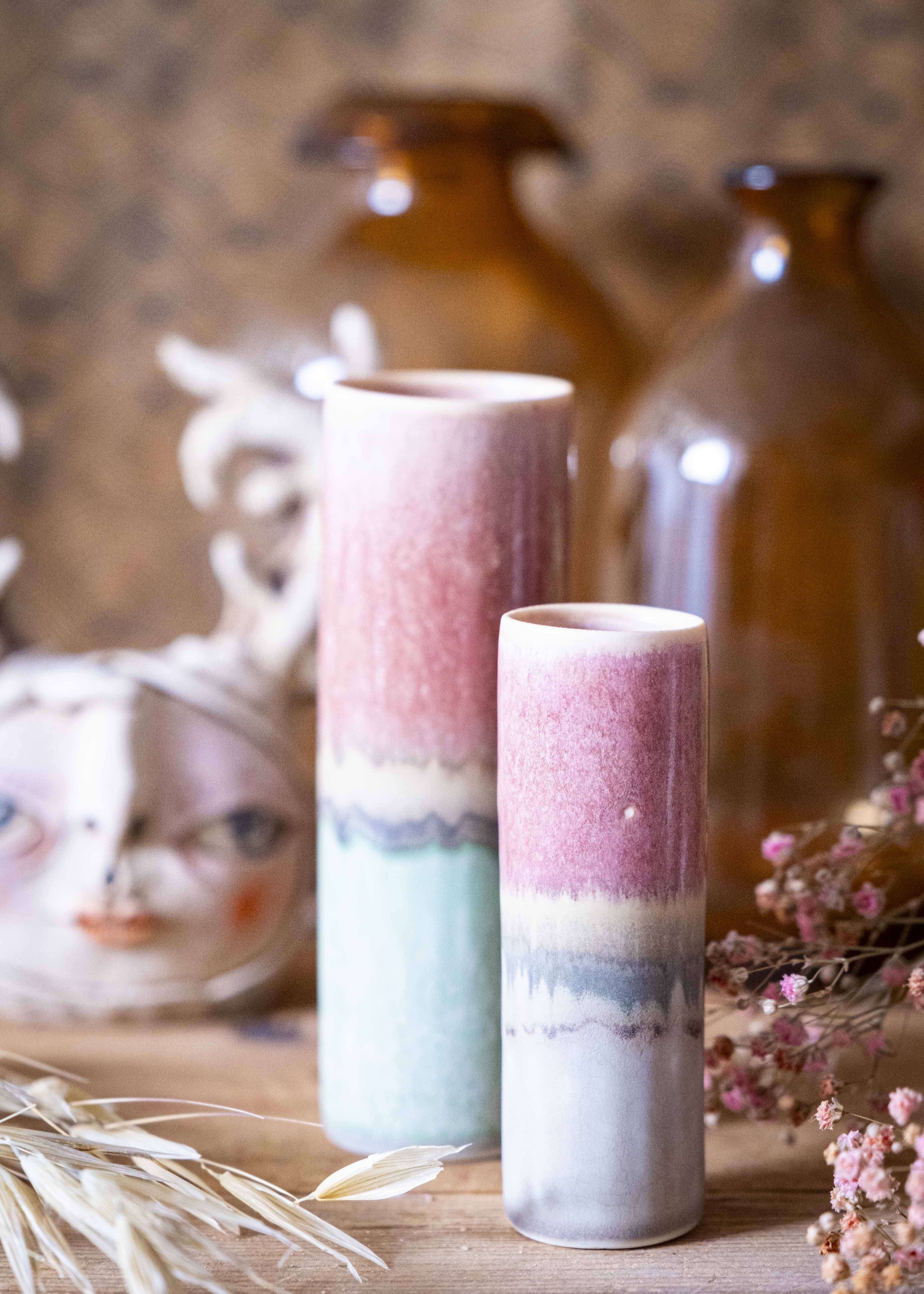 Vase bicolore - Vieux rose, vert de gris