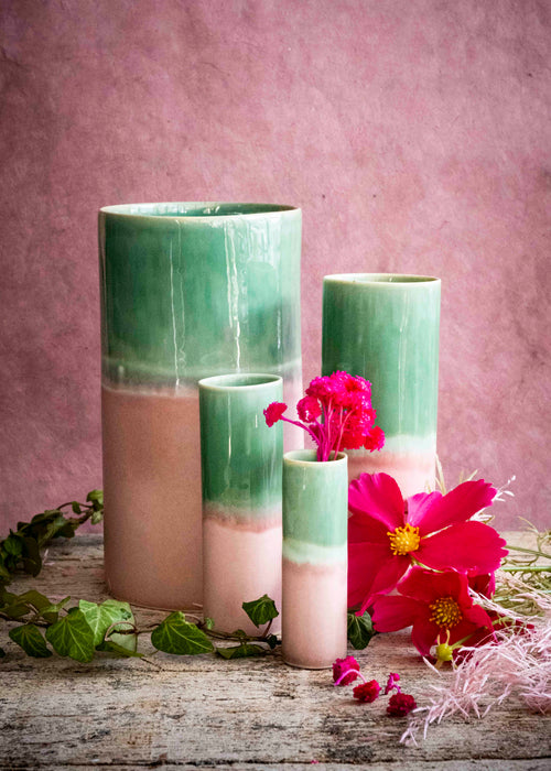 Charger l'image 1 dans la galerie. Vase bicolore - Rose, vert bouteille