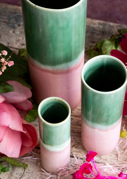 Charger l'image 1 dans la galerie. Vase bicolore - Rose, vert bouteille